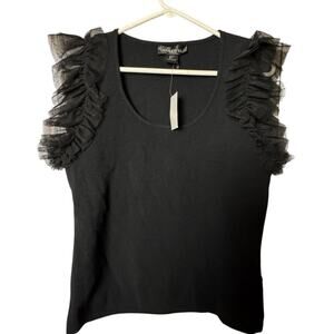 Bailey/44 Black Sleeveless Classy Dressy Tulle Sleeve Detail Blouse Sz L NWT